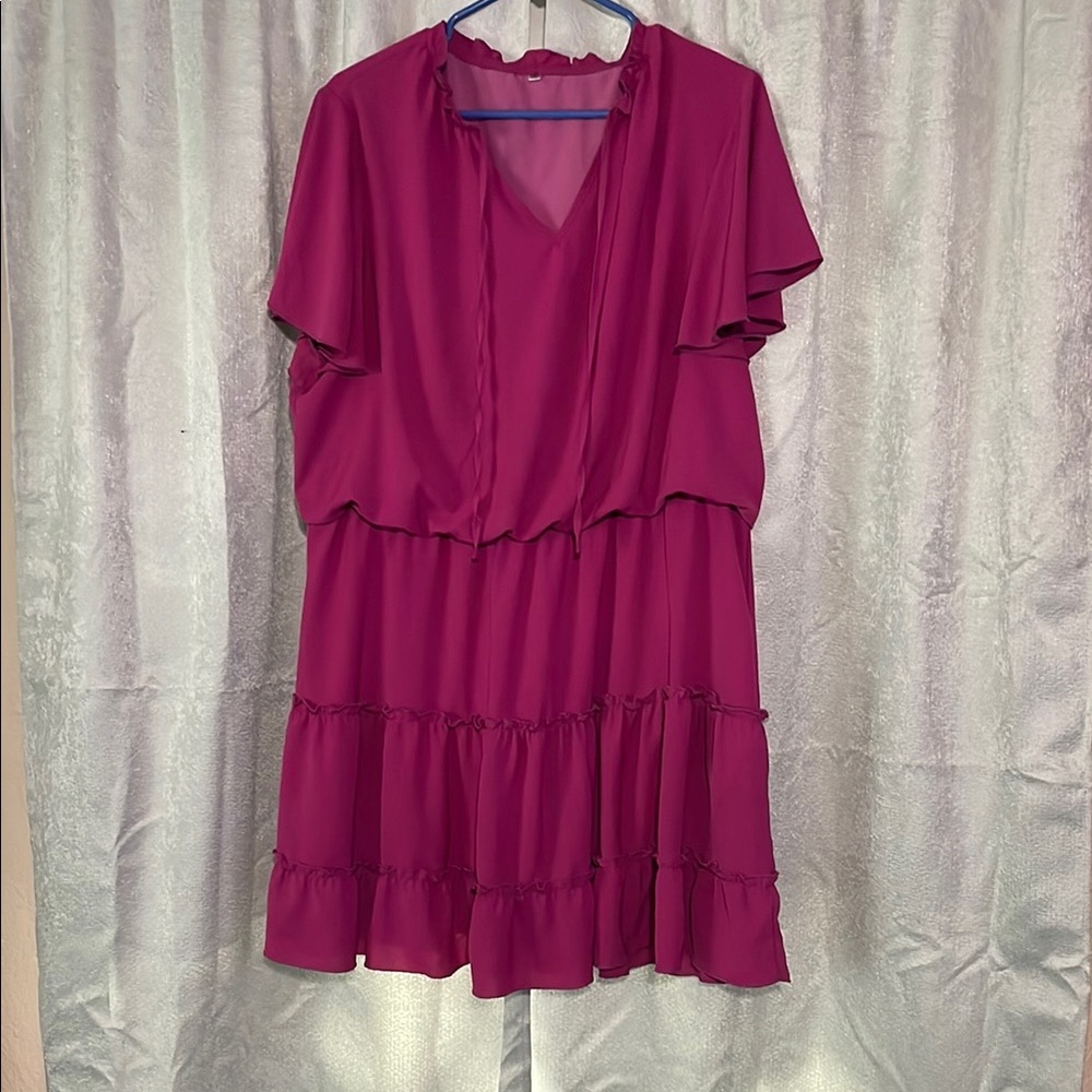 Pink Ruffled Tiered Midi Sundress